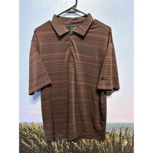 Nike Golf Mens DriFit Polo Shirt Medium Short Sleeve‎ Black and Purple Striped
